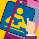 Herramientas online para crear presentaciones y videos animados icono de marketing digital fondo amarillo